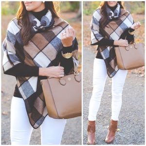 Fall Checkered Gingham Plaid Cape Poncho